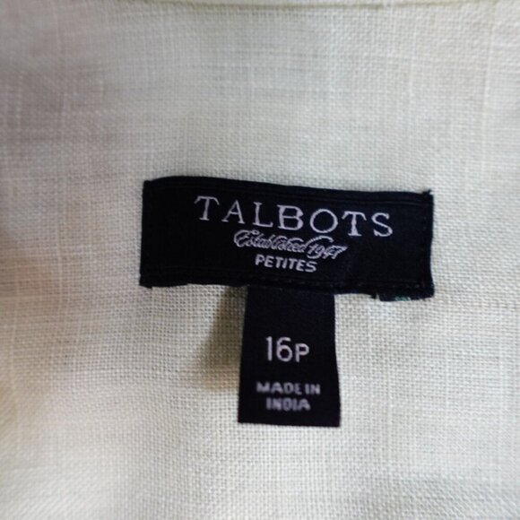 Talbots Shirt 16P Yellow Green Solid 100% Irish Linen Long Sleeves - Picture 2 of 8